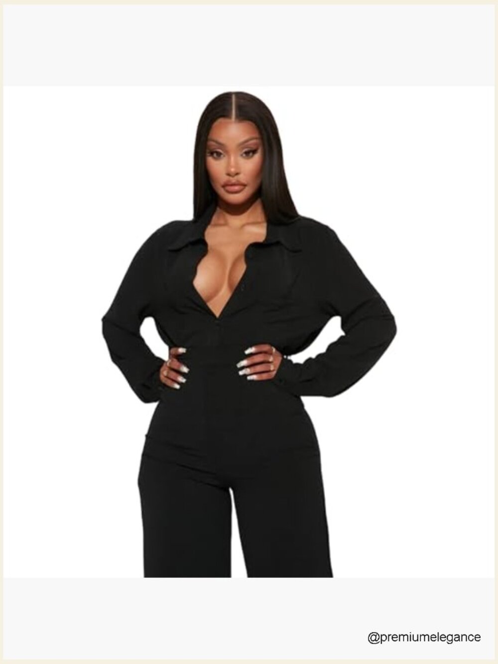 Business Casual 2 Piece Outfit - Long Sleeve Button Down Shirt and Wide Leg - Picture 2 of 7